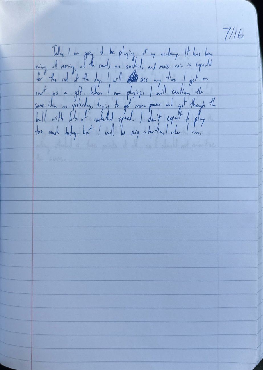 Scan of the handwritten notebook page, July 16, 2025