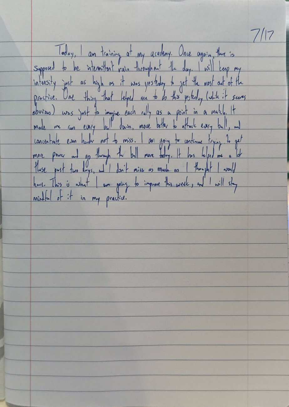 Scan of the handwritten notebook page, July 17, 2025