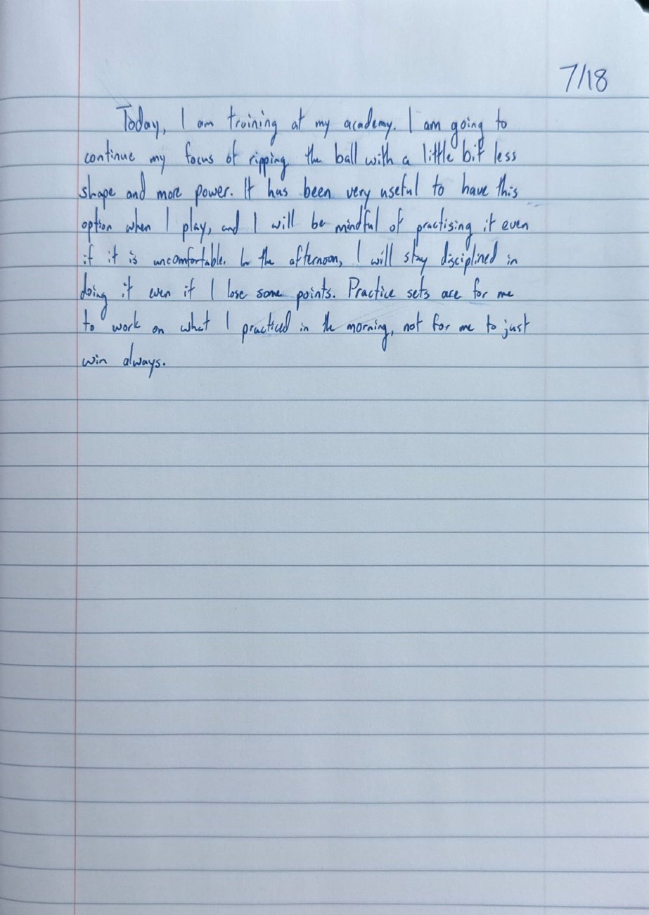 Scan of the handwritten notebook page, July 18, 2025