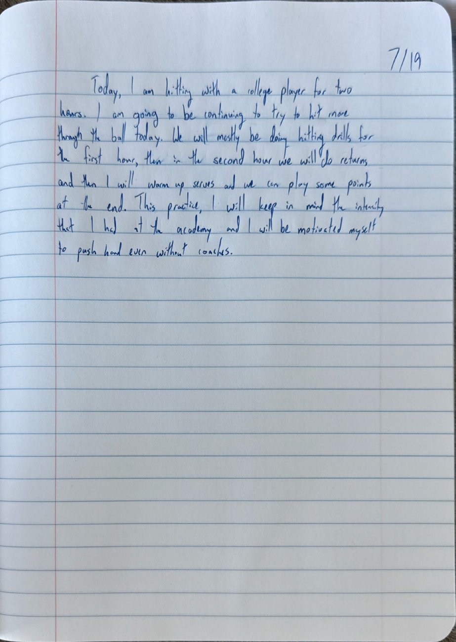Scan of the handwritten notebook page, July 19, 2025