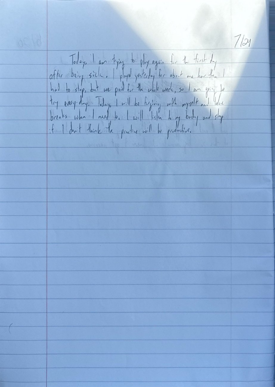 Scan of the handwritten notebook page, July 24, 2025