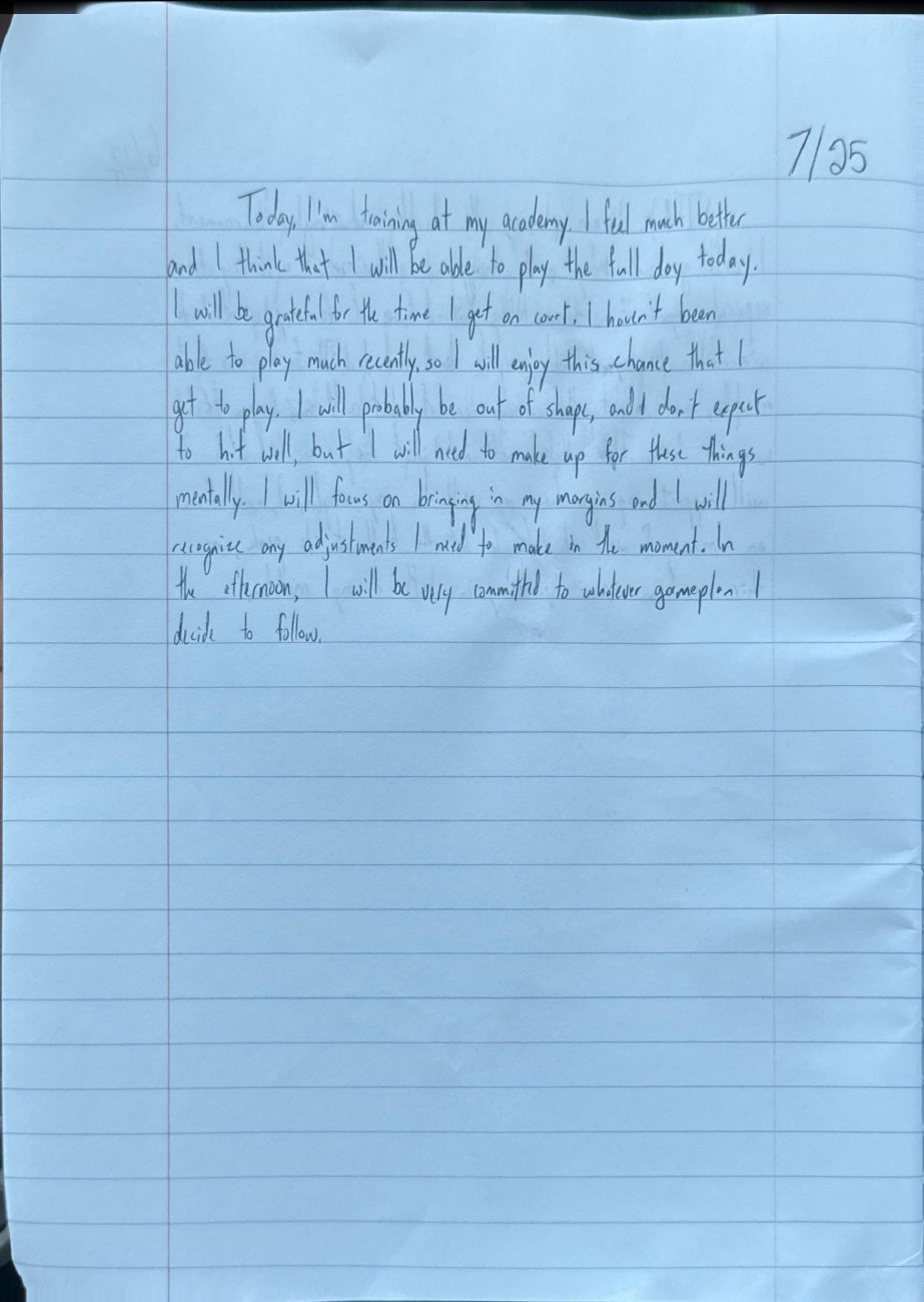 Scan of the handwritten notebook page, July 25, 2025