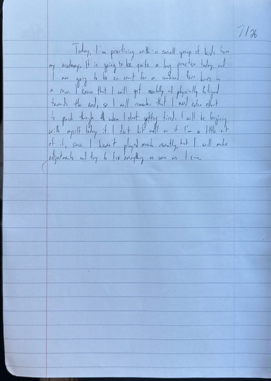 Scan of the handwritten notebook page, July 26, 2025