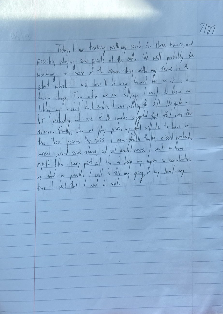 Scan of the handwritten notebook page, July 27, 2025