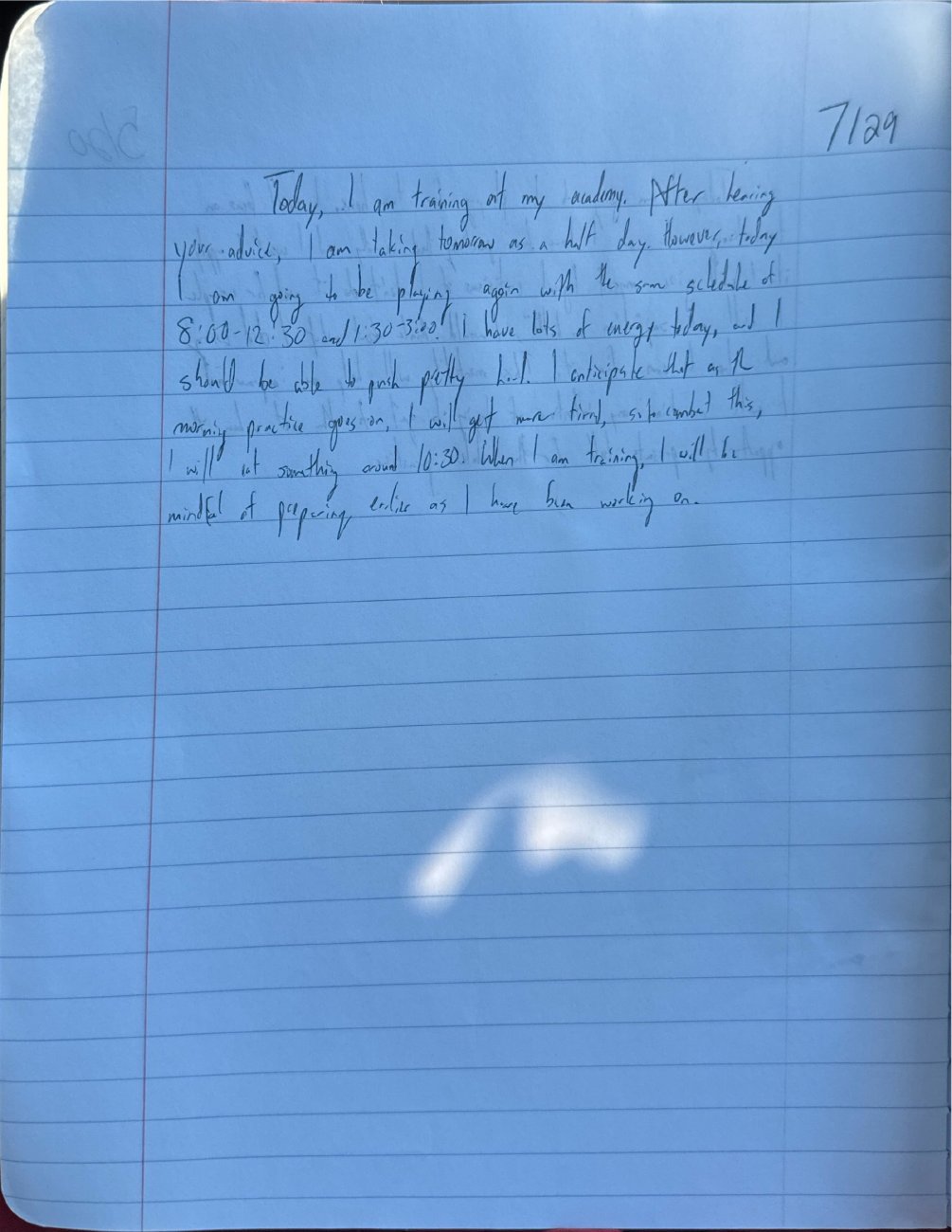 Scan of the handwritten notebook page, July 29, 2025