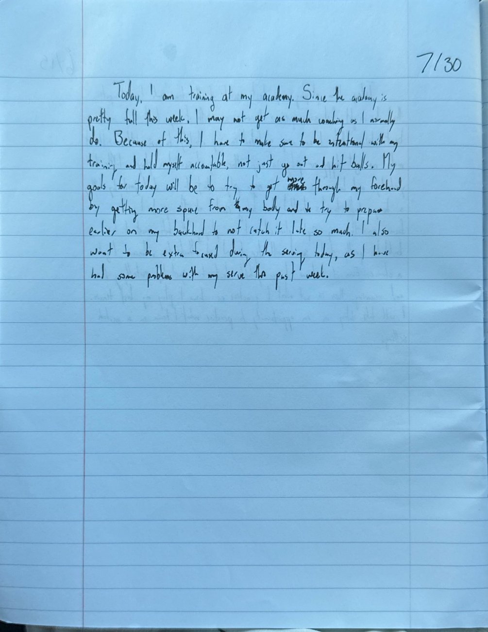 Scan of the handwritten notebook page, July 30, 2025