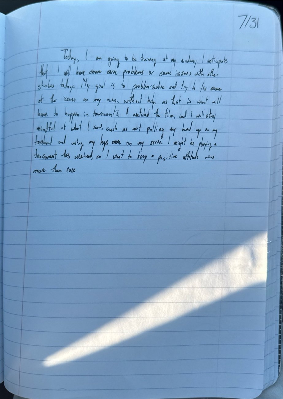 Scan of the handwritten notebook page, July 31, 2025