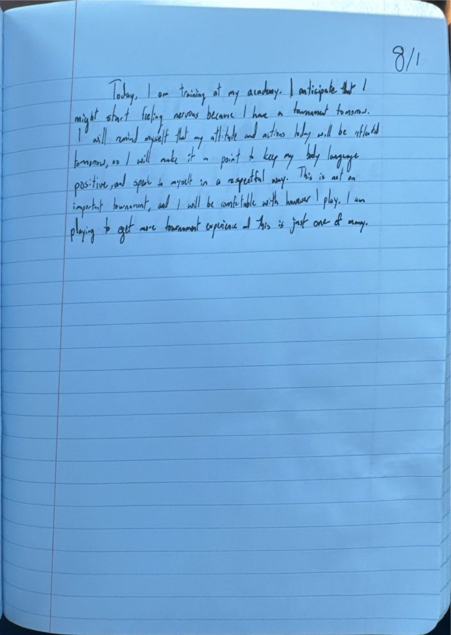 Scan of the handwritten notebook page, August 1, 2025