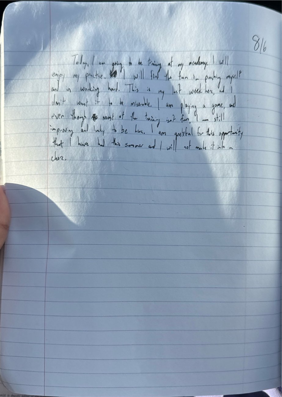 Scan of the handwritten notebook page, August 6, 2025
