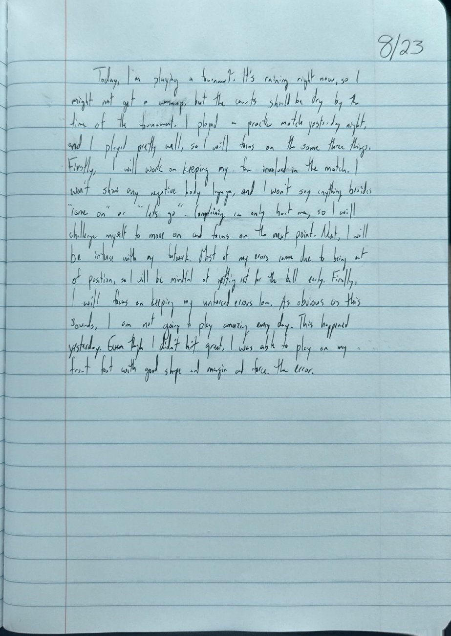 Scan of the handwritten notebook page, August 23, 2025