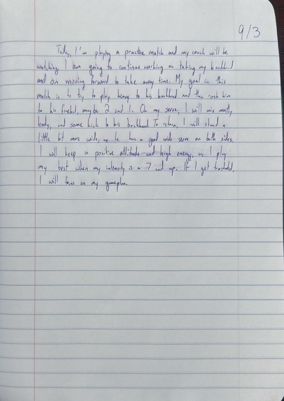 Scan of the handwritten notebook page, September 3, 2025