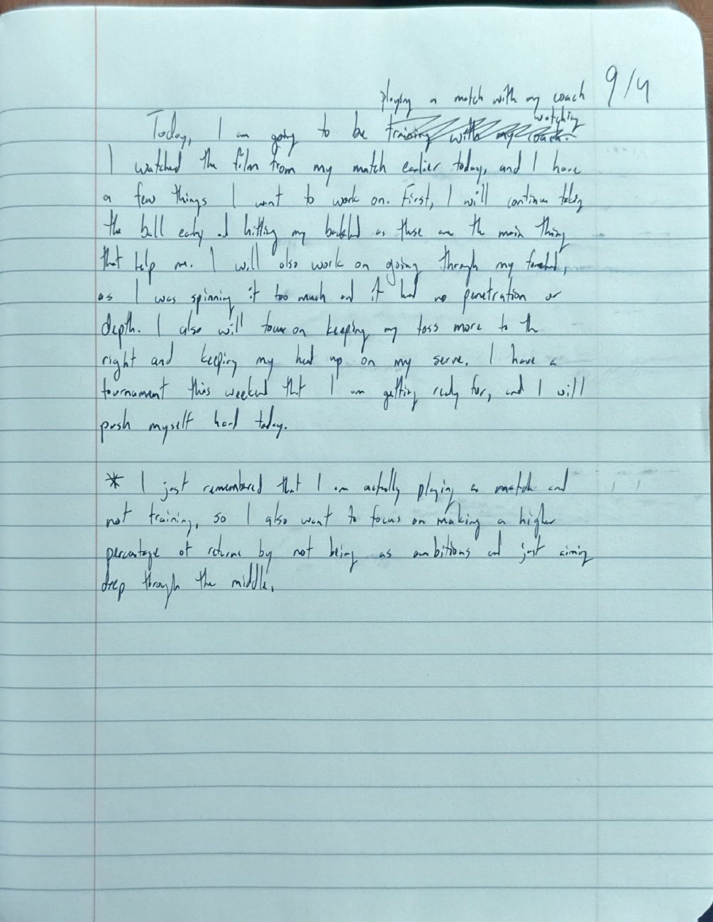 Scan of the handwritten notebook page, September 4, 2025