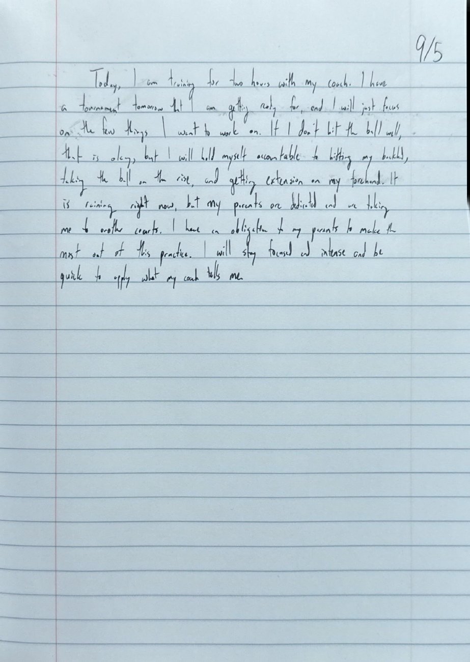 Scan of the handwritten notebook page, September 5, 2025