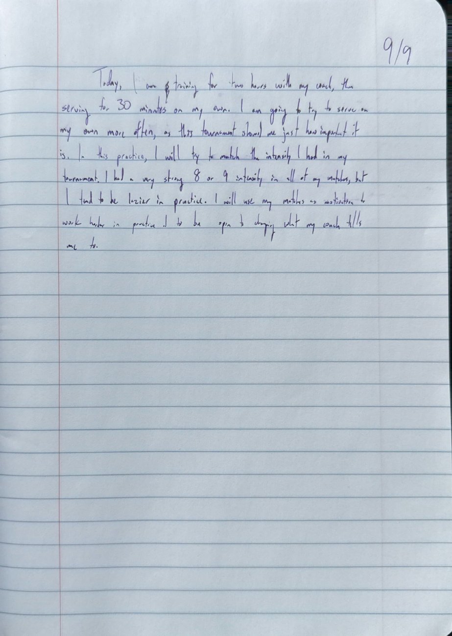 Scan of the handwritten notebook page, September 9, 2025