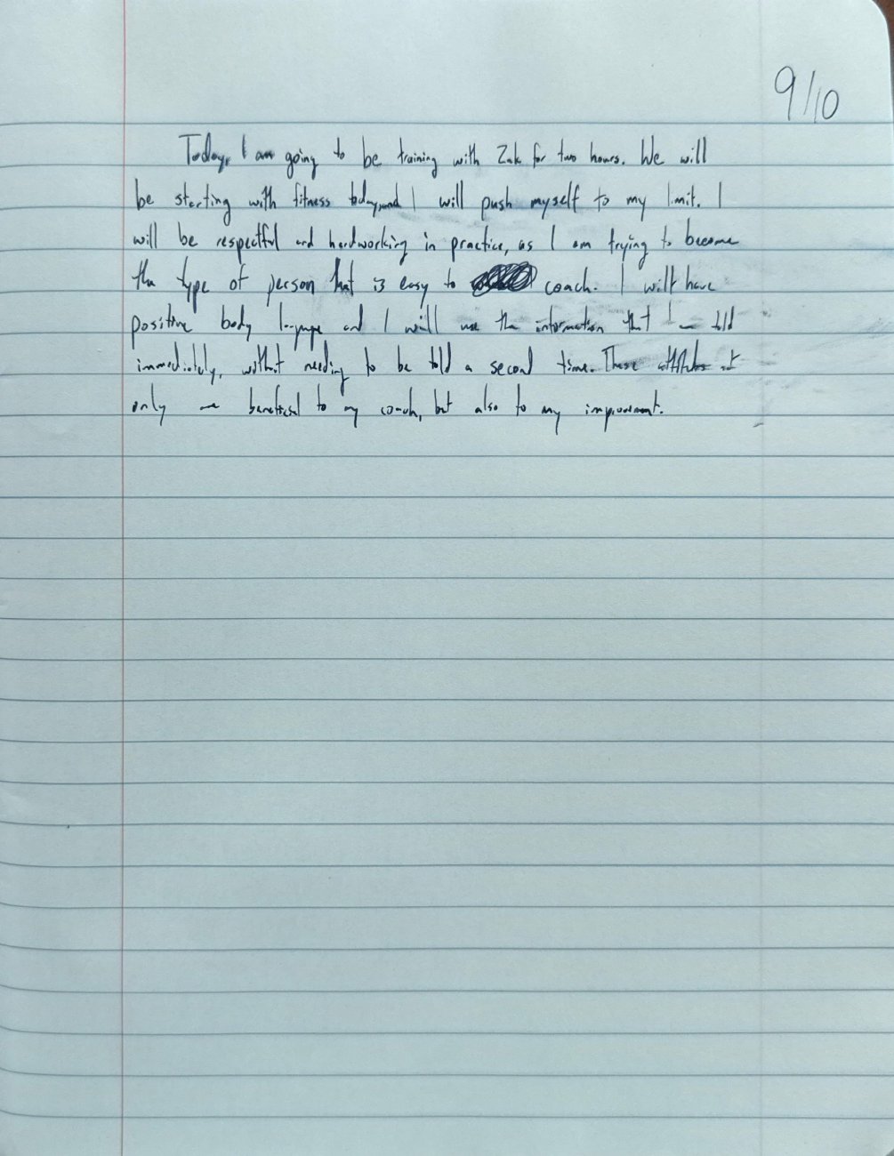 Scan of the handwritten notebook page, September 10, 2025