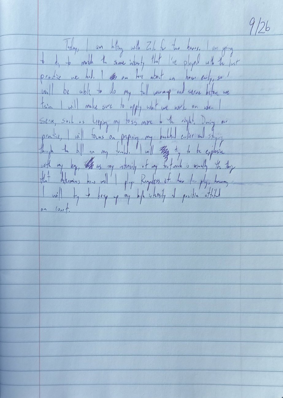 Scan of the handwritten notebook page, September 26, 2025