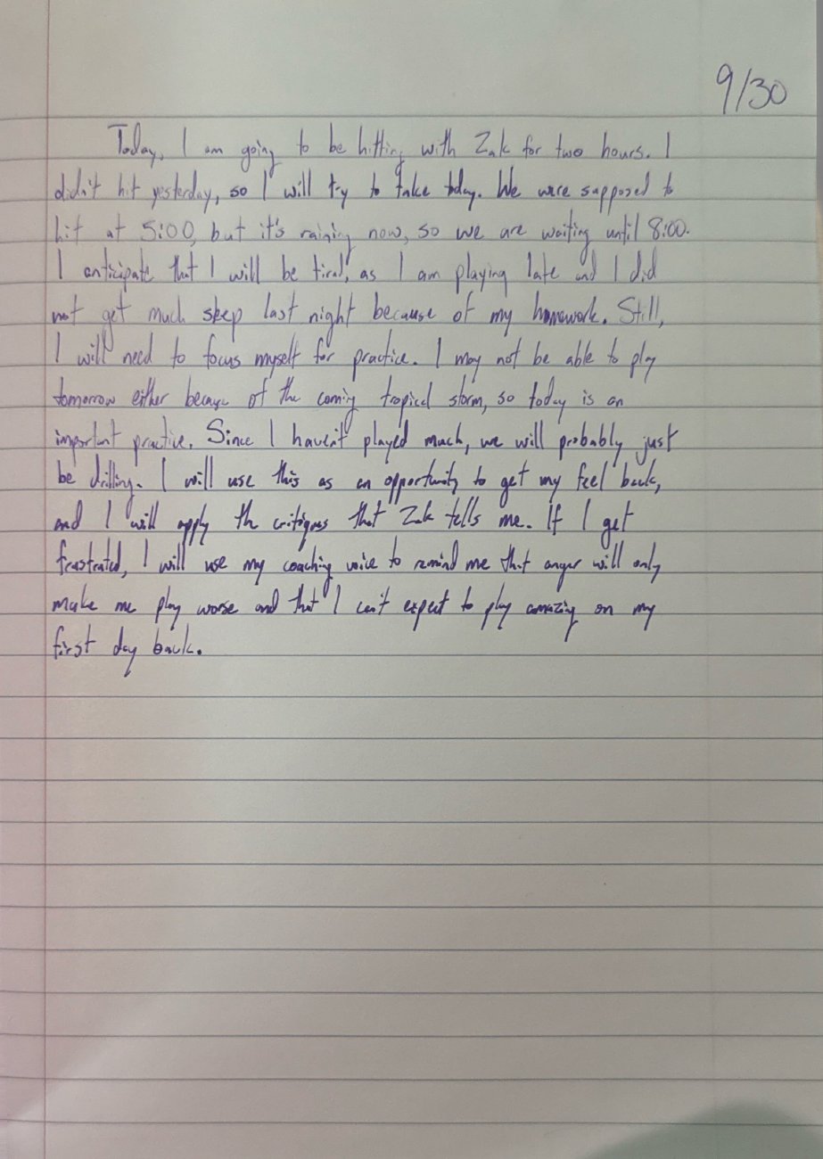 Scan of the handwritten notebook page, September 30, 2025
