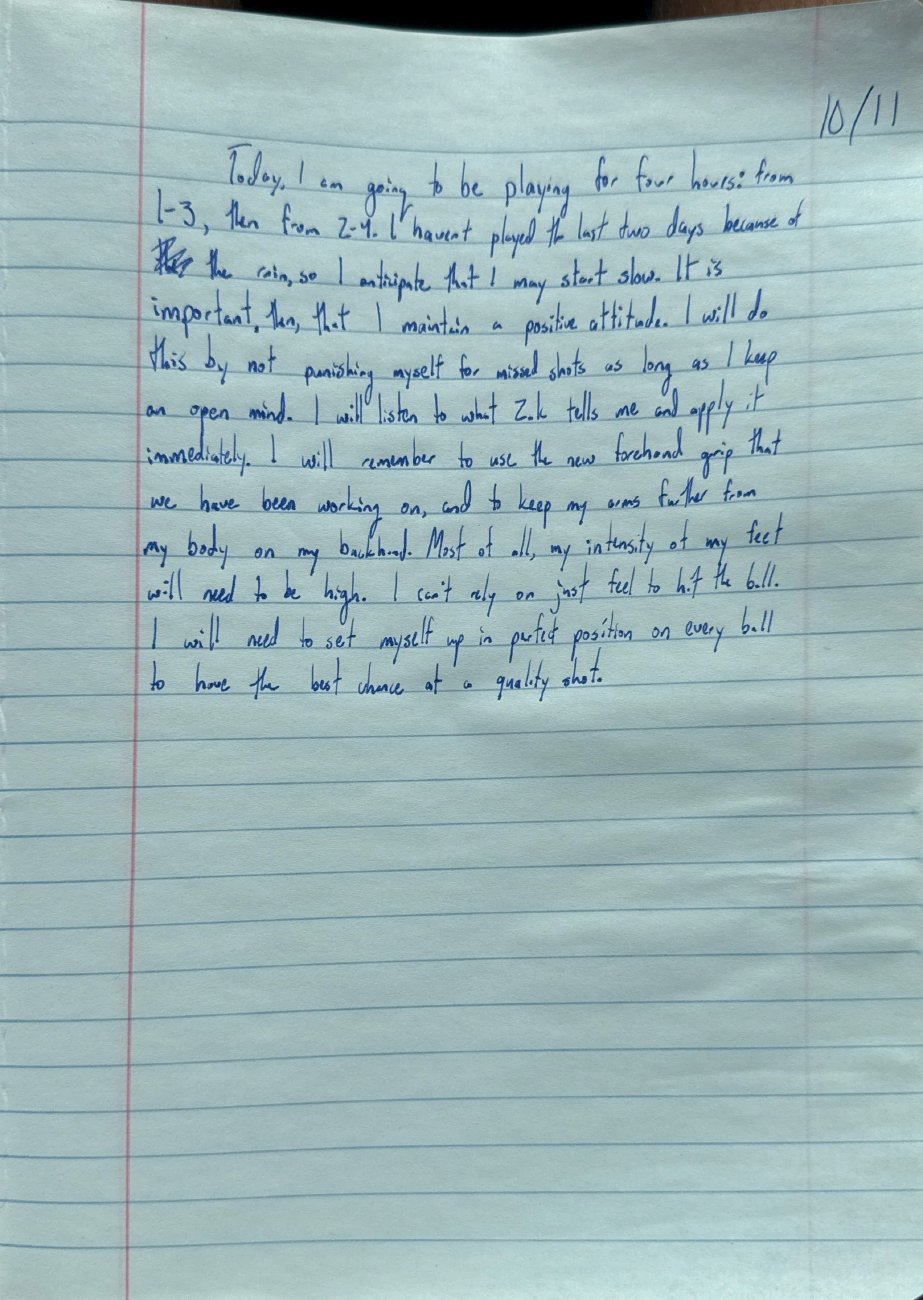 Scan of the handwritten notebook page, October 11, 2025
