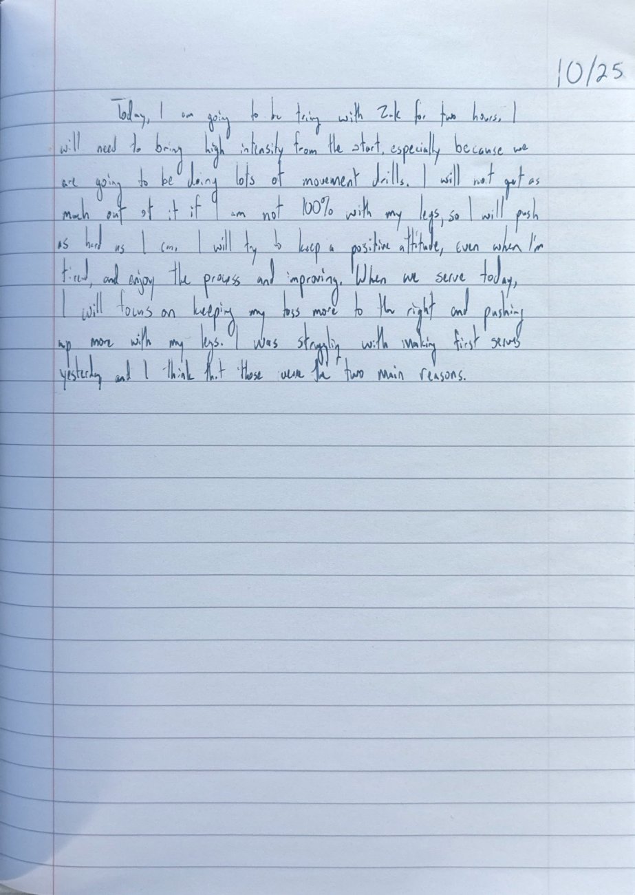 Scan of the handwritten notebook page, October 25, 2025