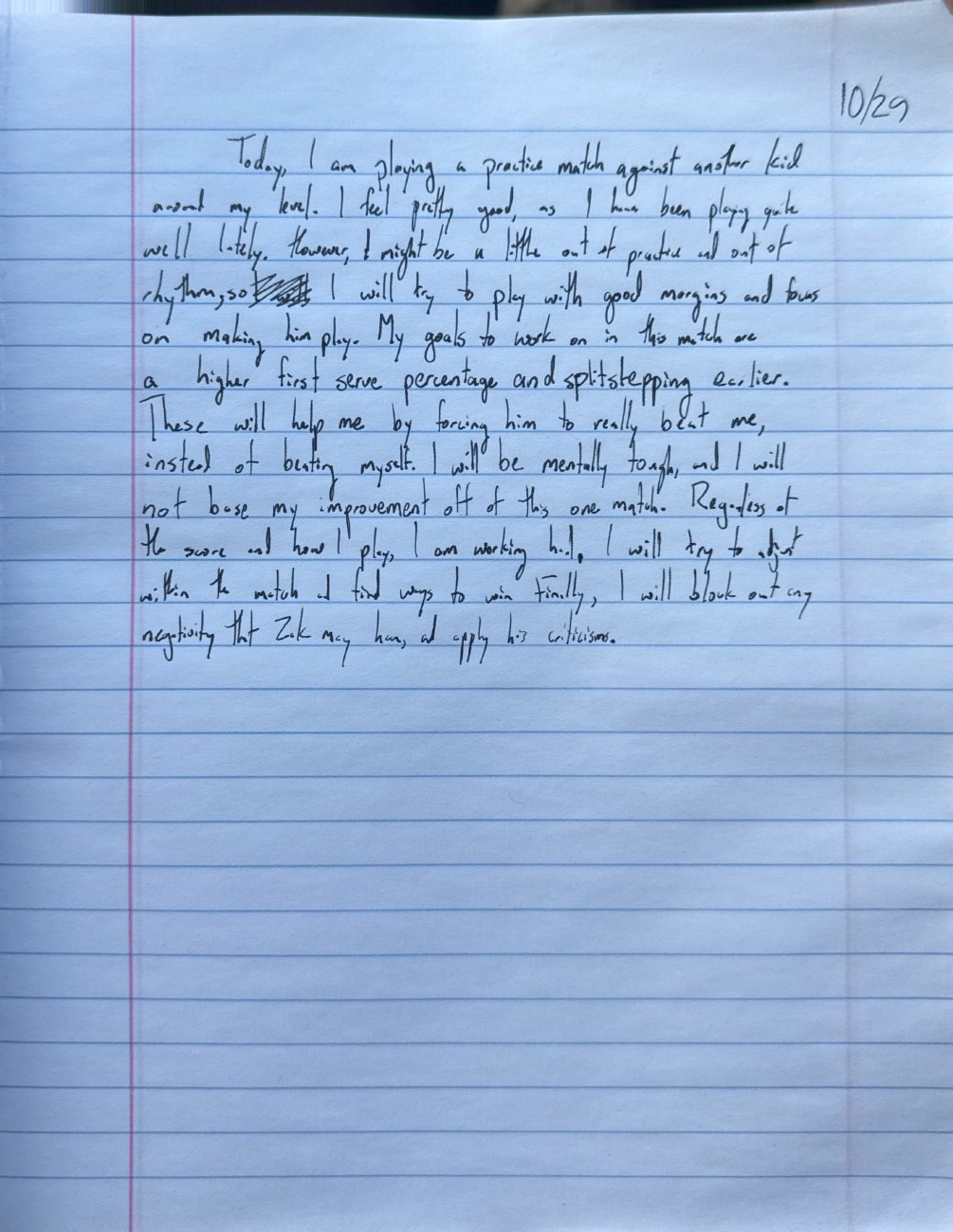 Scan of the handwritten notebook page, October 29, 2025