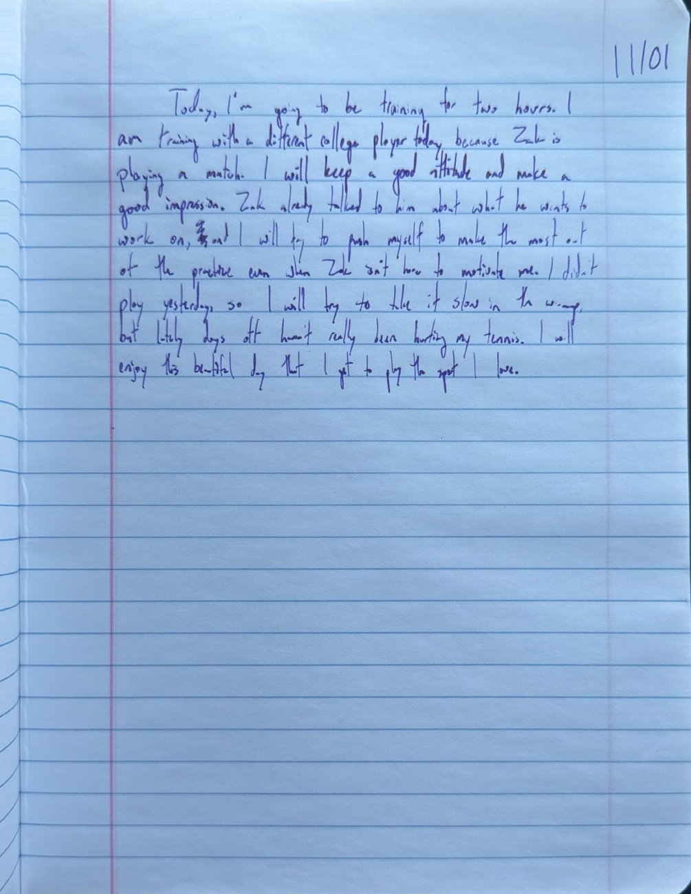 Scan of the handwritten notebook page, November 1, 2025