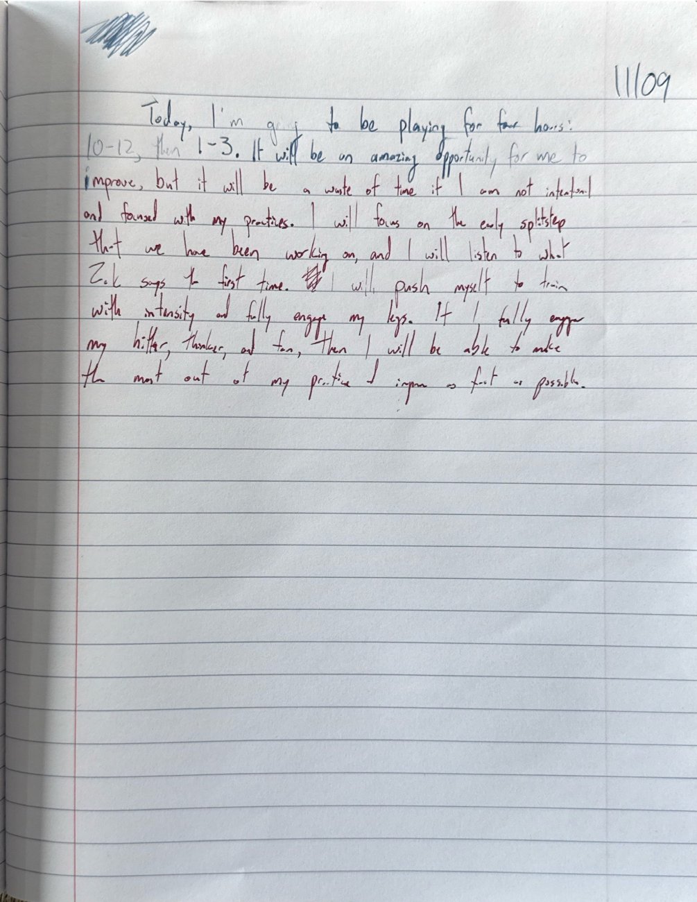 Scan of the handwritten notebook page, November 9, 2025