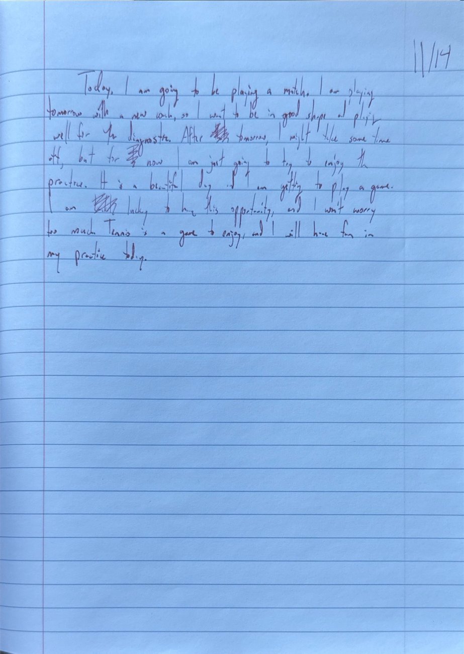Scan of the handwritten notebook page, November 14, 2025