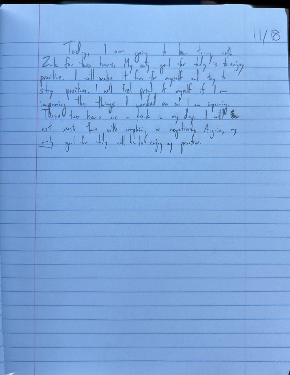 Scan of the handwritten notebook page, November 18, 2025