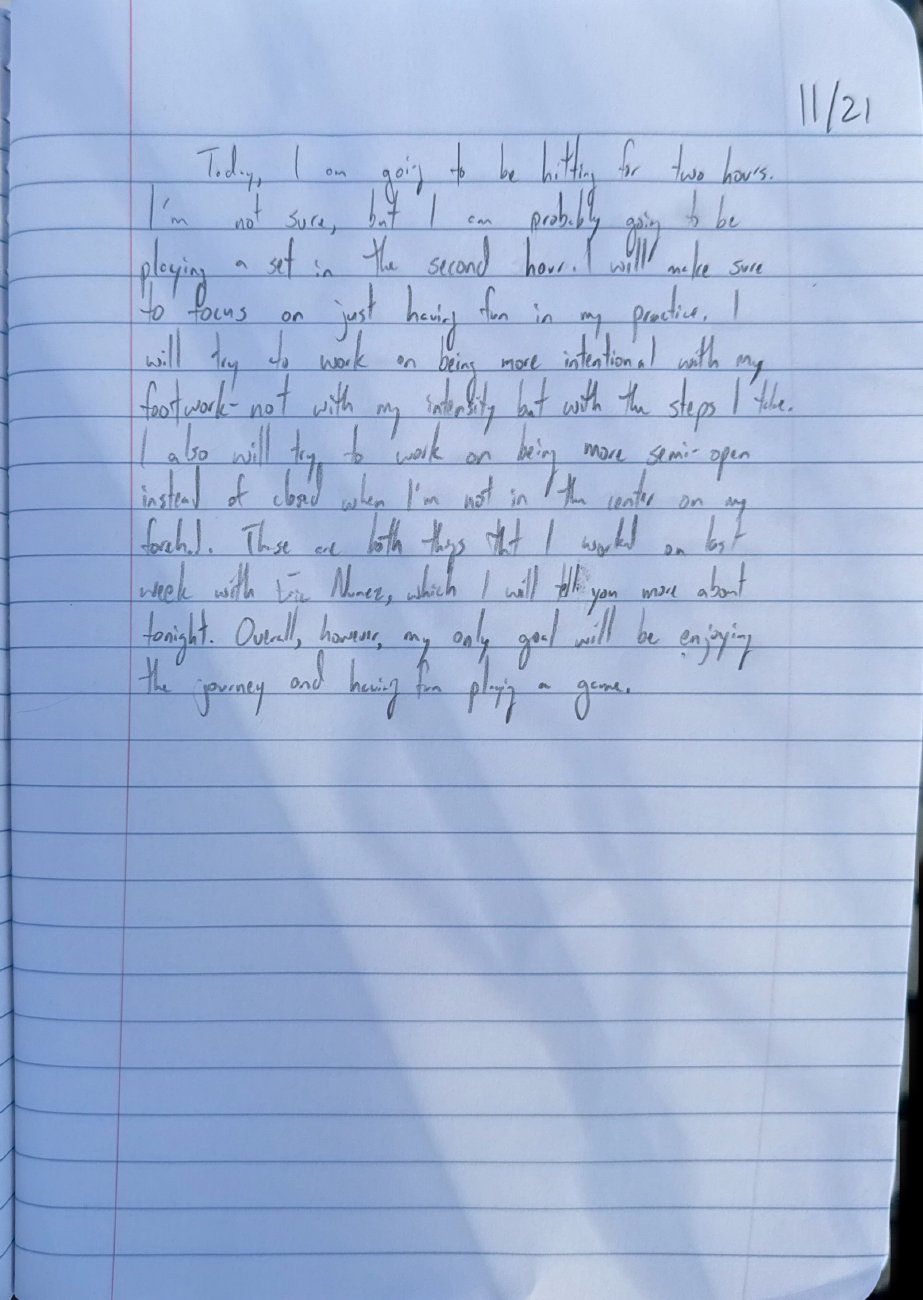 Scan of the handwritten notebook page, November 21, 2025