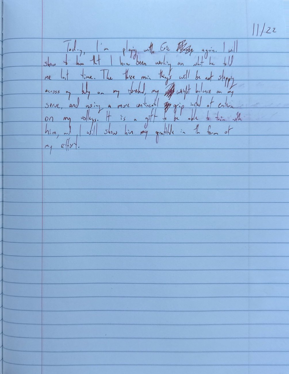 Scan of the handwritten notebook page, November 22, 2025