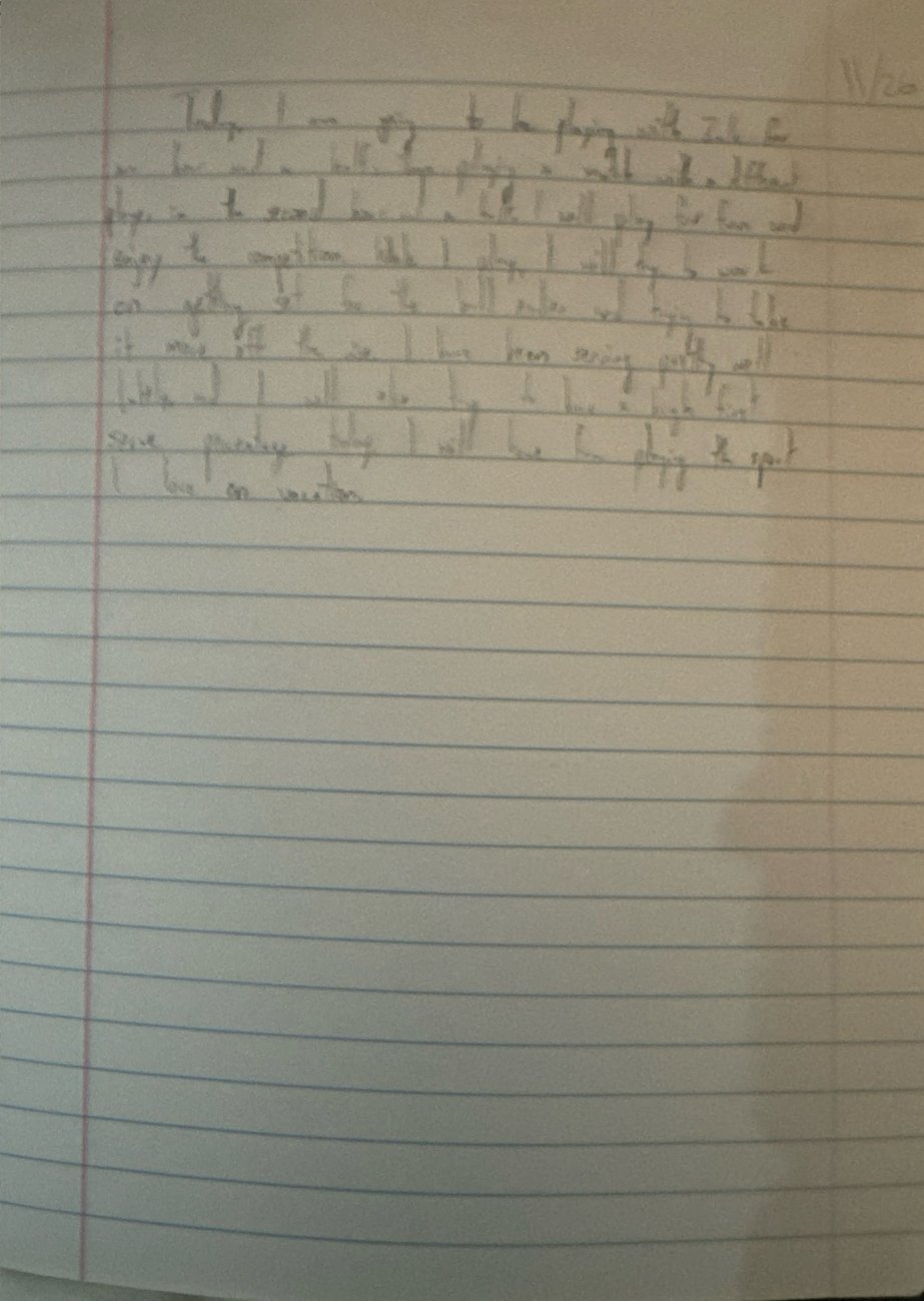 Scan of the handwritten notebook page, November 27, 2025