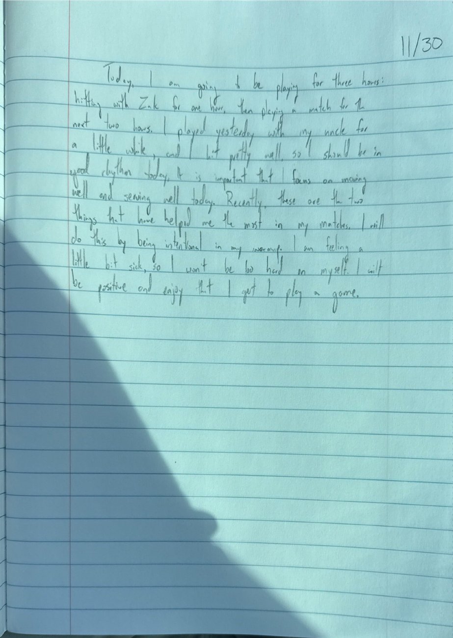 Scan of the handwritten notebook page, November 30, 2025