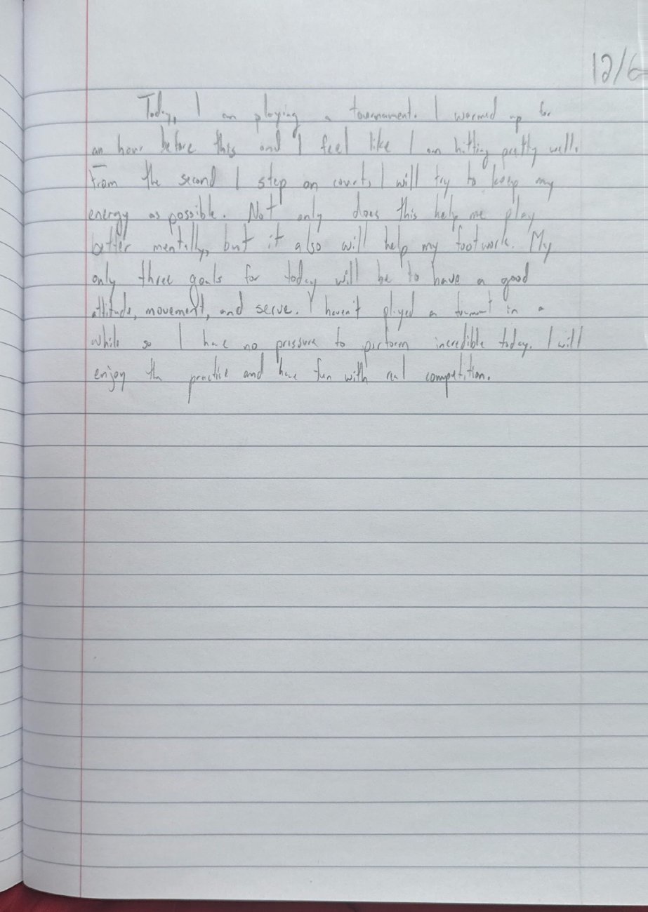 Scan of the handwritten notebook page, December 6, 2025