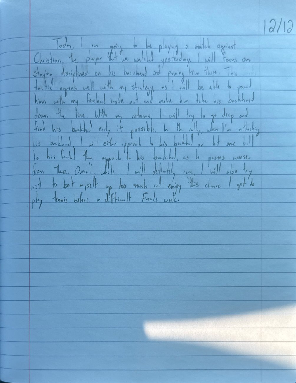 Scan of the handwritten notebook page, December 12, 2025