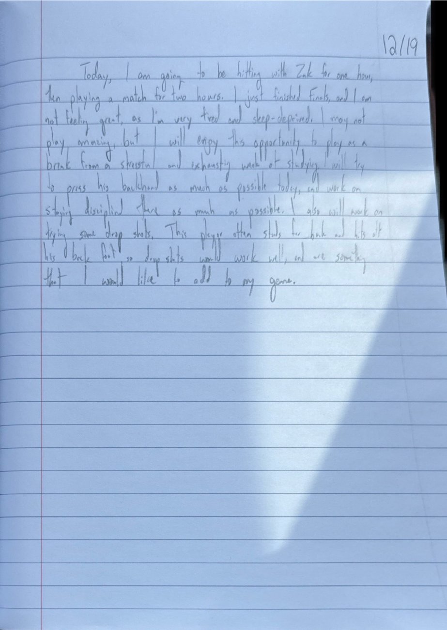 Scan of the handwritten notebook page, December 19, 2025