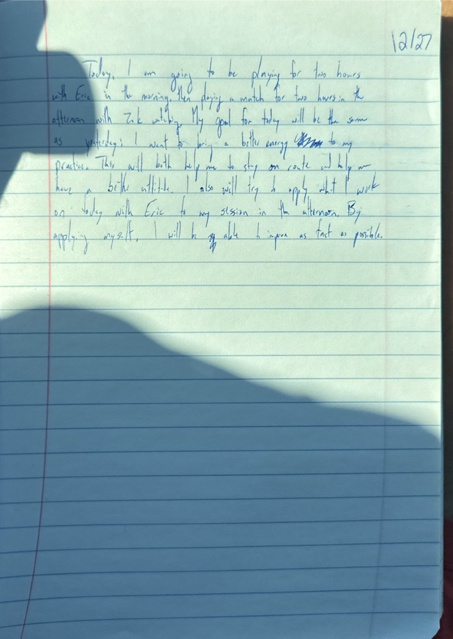 Scan of the handwritten notebook page, December 27, 2025
