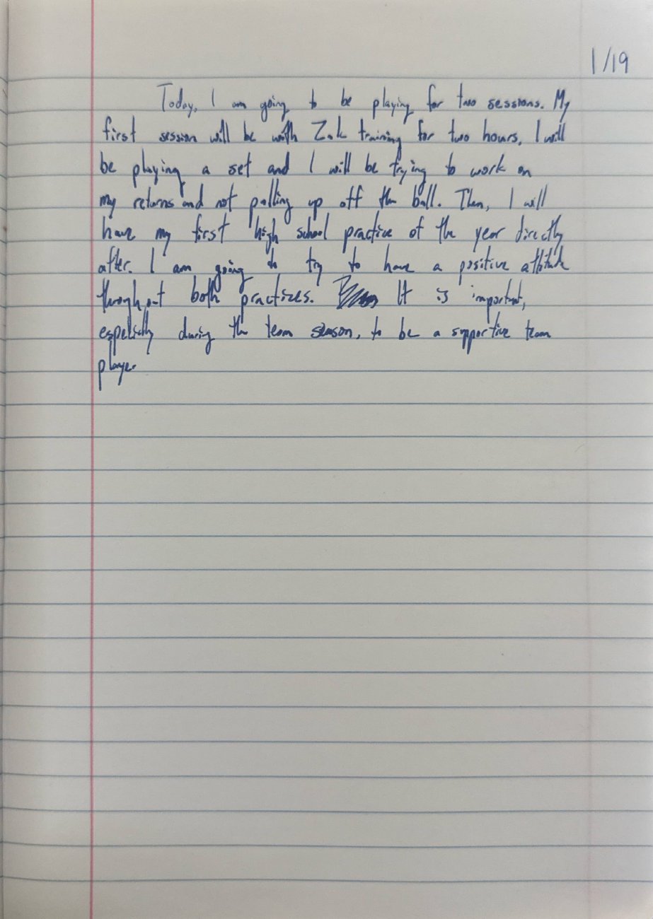 Scan of the handwritten notebook page, January 19, 2026