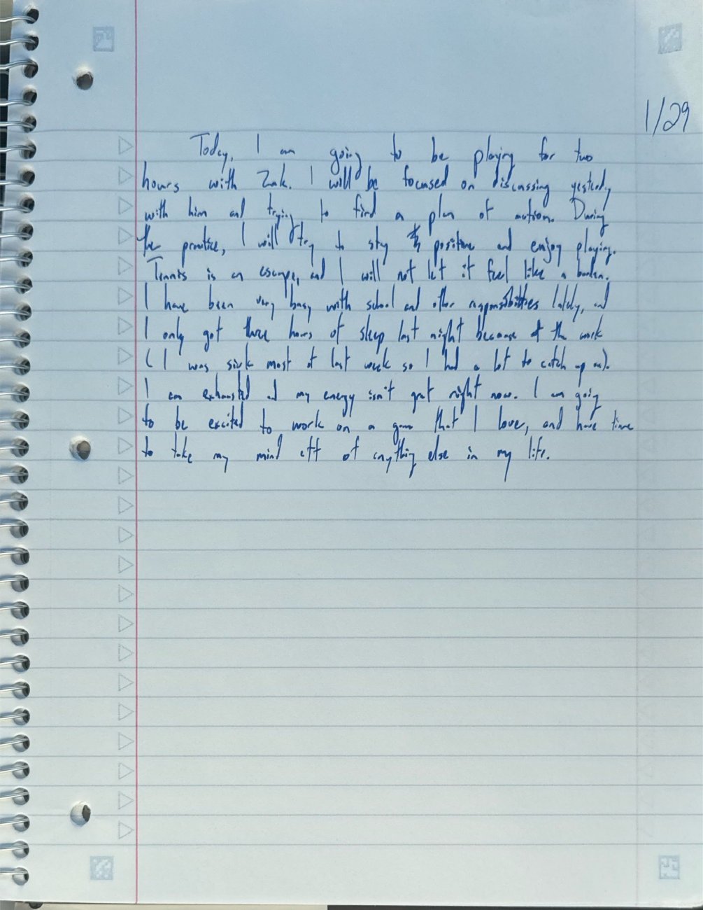 Scan of the handwritten notebook page, January 29, 2026