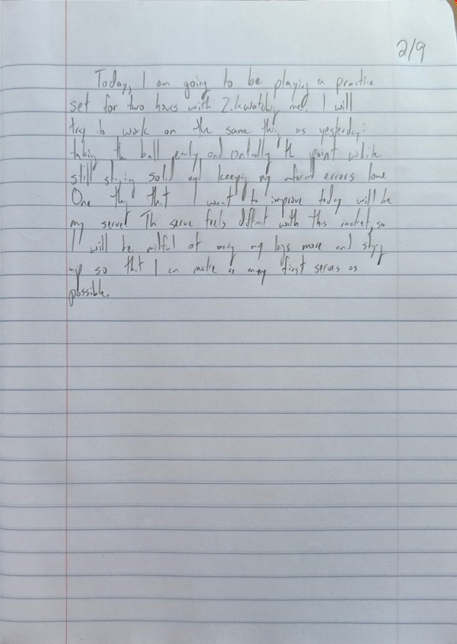 Scan of the handwritten notebook page, February 9, 2026