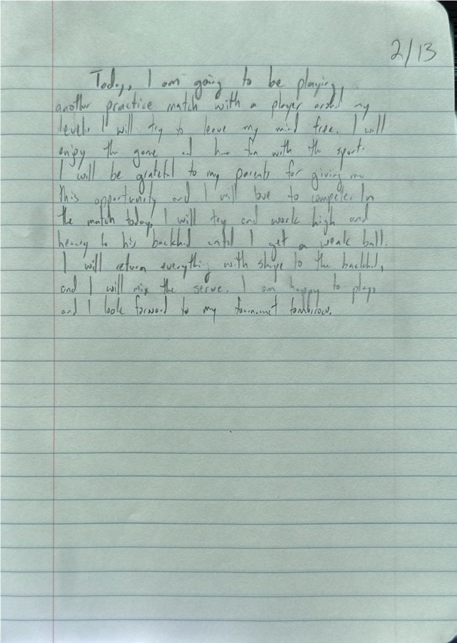 Scan of the handwritten notebook page, February 13, 2026
