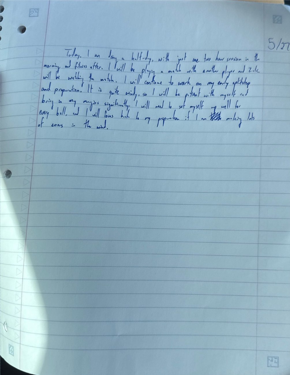 Scan of the handwritten notebook page, May 27, 2026