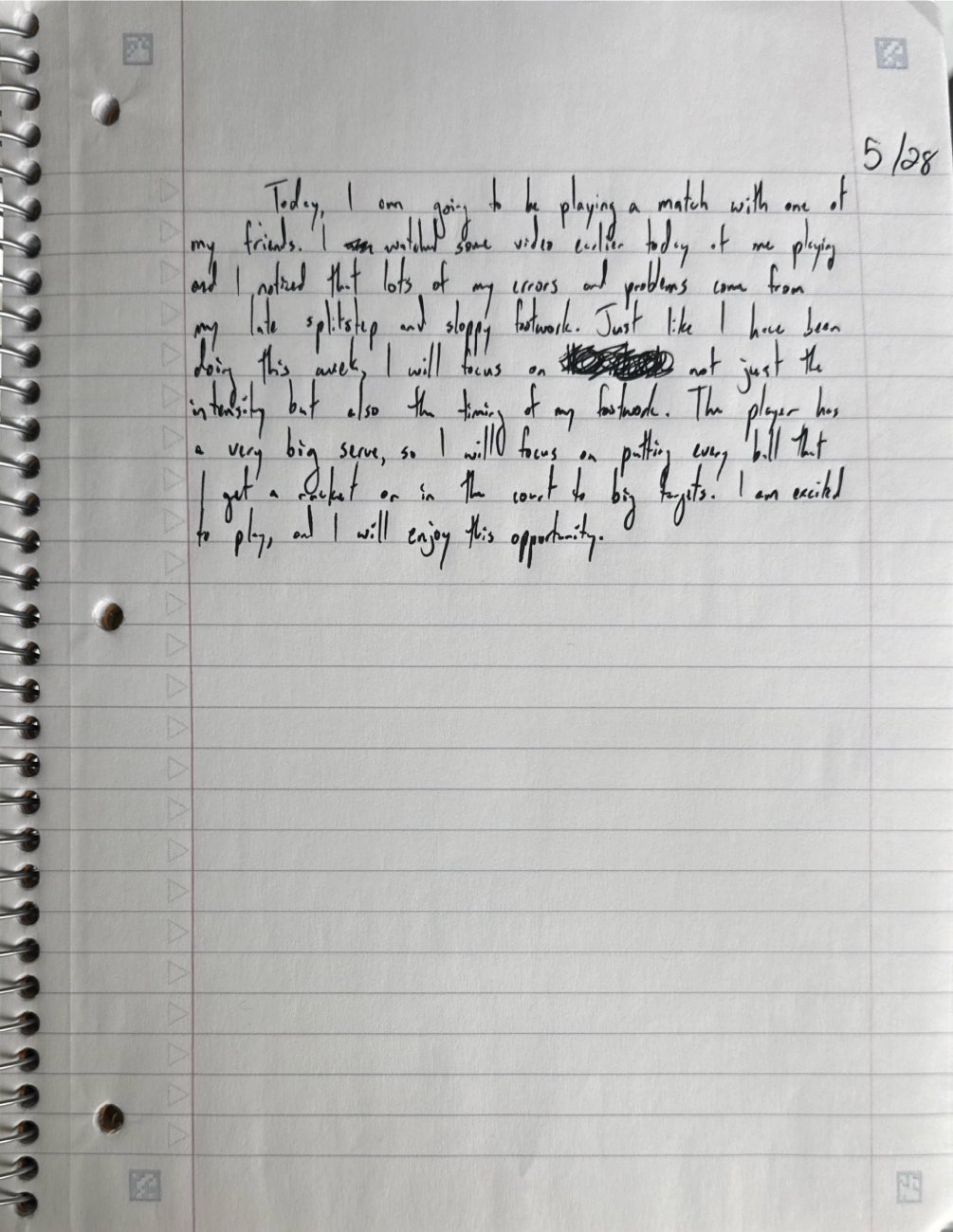 Scan of the handwritten notebook page, May 28, 2026